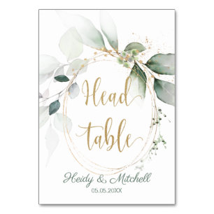 Green & gold foliage,  Head Table, Table Number