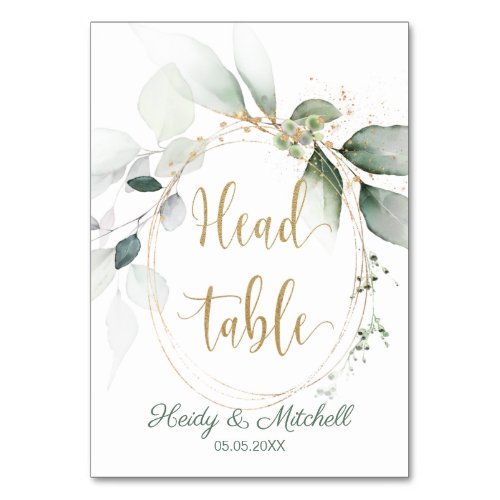 Green  gold foliage  Head Table Table Number