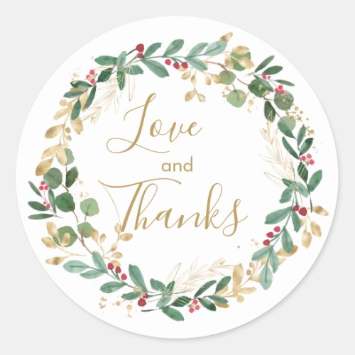 Green Gold Foliage Red Berry Thank You Classic Round Sticker