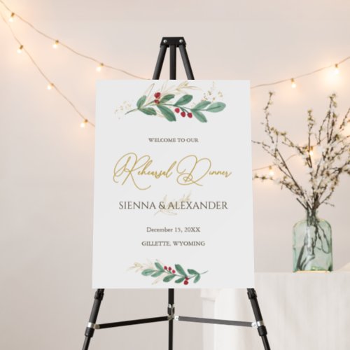 Green Gold Foliage Rehearsal Dinner Welcome Sign