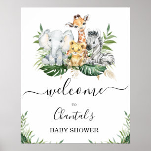 Green Gold Foliage Safari Baby Shower Welcome Sign