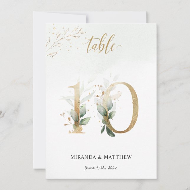 Green & Gold Foliage, Size 5" x 7" Table Number 10 (Front)