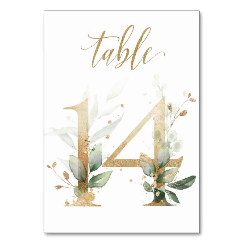 Green  gold foliage Table 14 Table Number