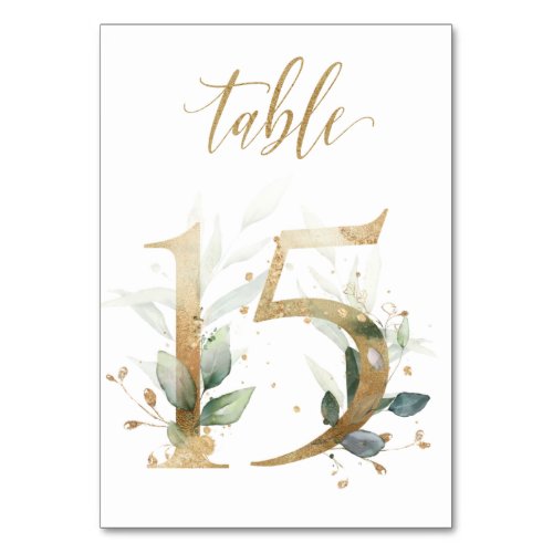 Green  gold foliage Table 15 Table Number