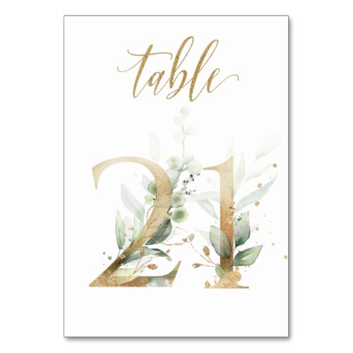 Green  gold foliage Table 21 Table Number