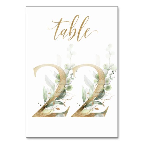 Green  gold foliage Table 22 Table Number