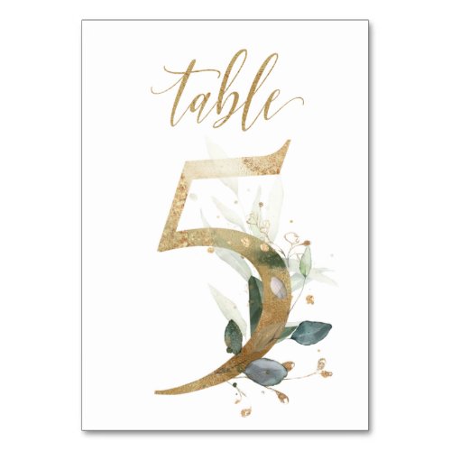 Green  gold foliage Table 5 Table Number