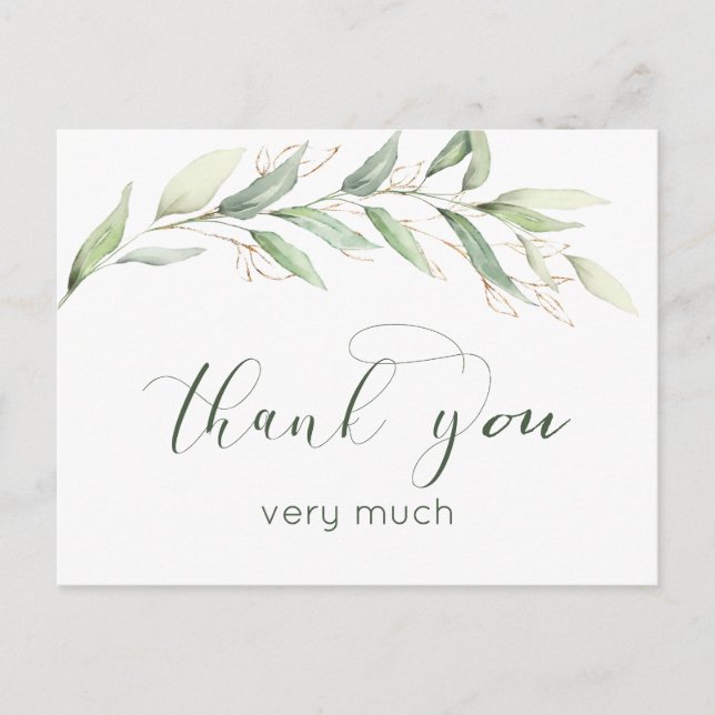Green & gold foliage Thank You Postcard (Front)