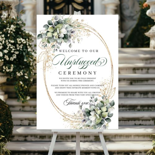 Green Gold Foliage Unplugged Ceremony Wedding Sign
