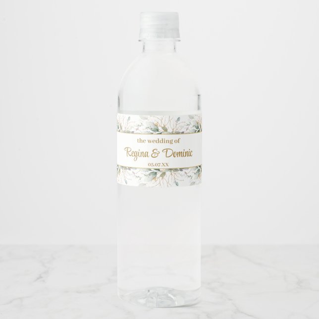 Green Gold Foliage Water Bottle Label (Front)