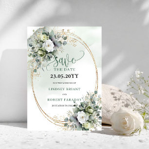 Green Gold Foliage Watercolor Save The Date