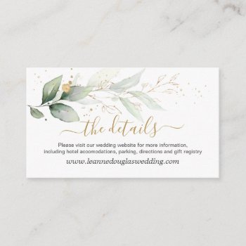 Green & Gold Foliage Wedding Details Website Enclosure Card by IrinaFraser at Zazzle