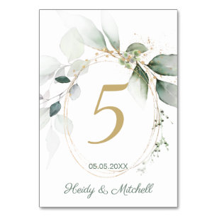 Green & gold foliage, Wedding Table Number