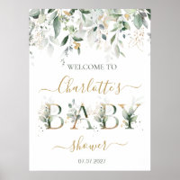 Green & gold foliage Welcome Baby shower sign
