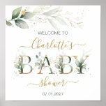 Green &amp; Gold Foliage Welcome Baby Shower Sign at Zazzle