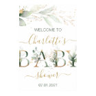 Green & gold foliage Welcome Baby shower sign