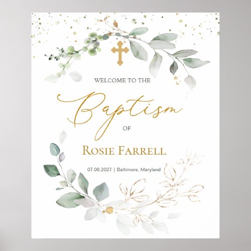 Green  Gold Foliage Welcome Baptism Sign