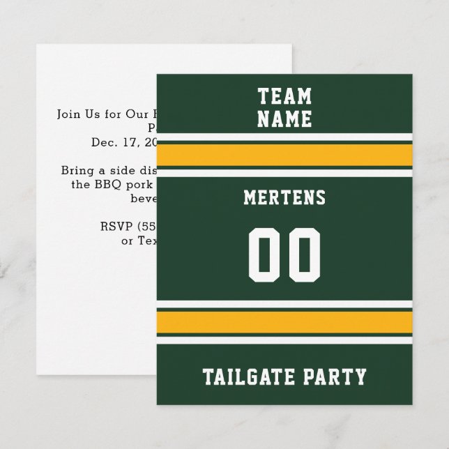 Green & Gold Football Tailgate Party Invitation (Front/Back)