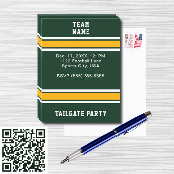 Green & Gold Football Team Tailgate Party Invitation Postcard by Sandyspider at Zazzle