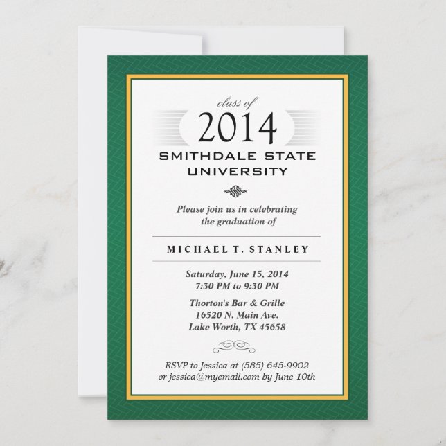 Green & Gold Formal Graduation Party Invite (Front)