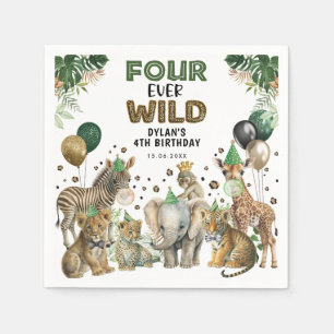 Green Gold Four Ever Wild Safari 4th Birthday Napkins