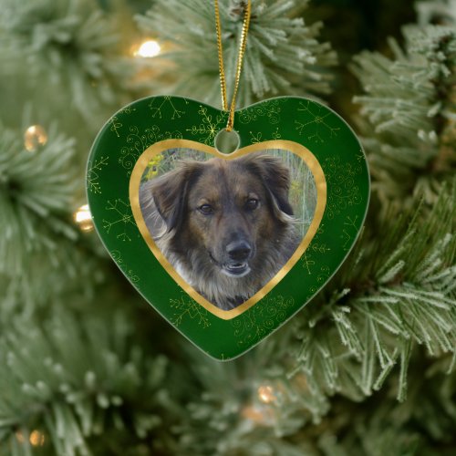 Green Gold Frame Snowflake Pet Memorial Ceramic Ornament