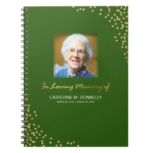 Green Gold Funeral Condolence  Photo Memorial Notebook