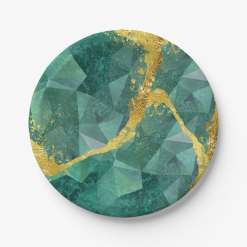 Green Gold Gems Crystal Sparkly Bling Paper Plates