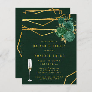 Green & Gold Geometric Floral Brunch & Bubbly Invitation