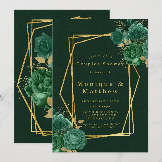 Green Gold Geometric Floral Couples Shower Invites (Front/Back)