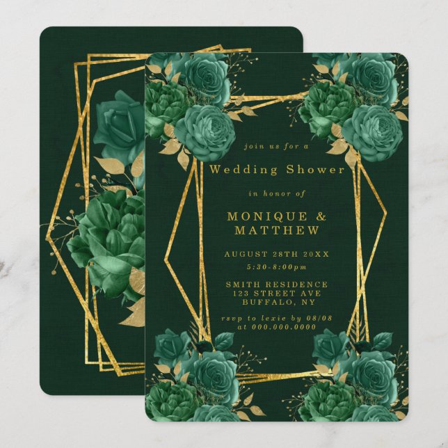 Green Gold Geometric Floral Wedding Shower Invites (Front/Back)