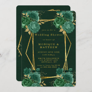 Green Gold Geometric Floral Wedding Shower Invites