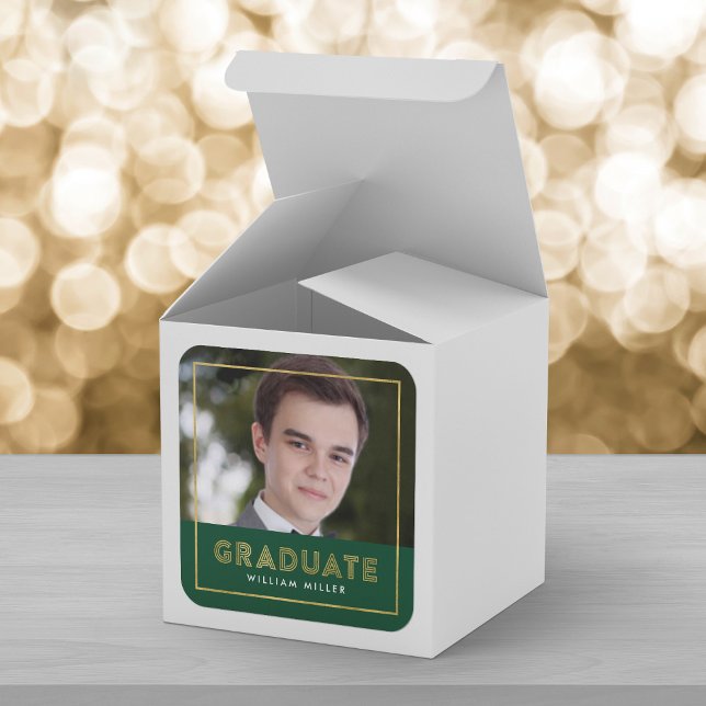 Green Gold Geometric Photo Graduate Square Sticker (Creator Uploaded)