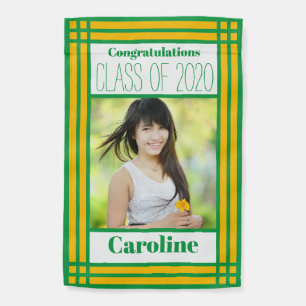 Green Gold Geometric Photo Graduation Party Garden Flag
