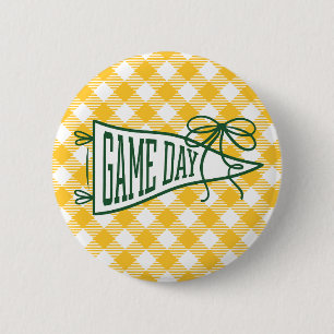Green & Gold Gingham Game Day Pennant Button