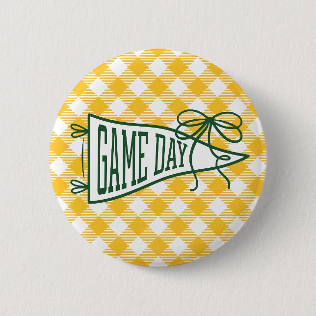 Green & Gold Gingham Game Day Pennant  Button (Front)