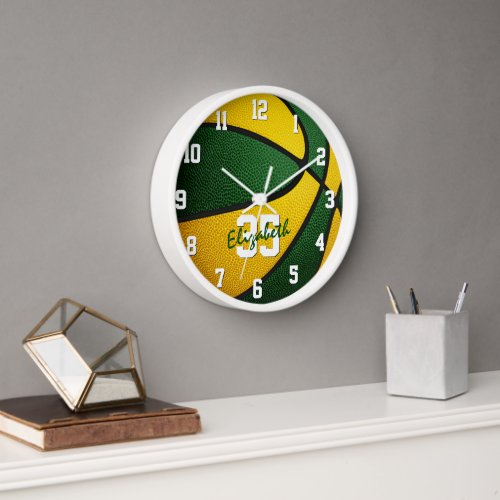 green gold girls boys basketball personalized clock