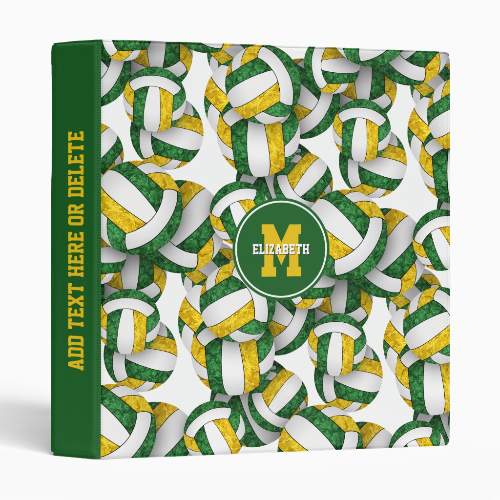 girly green gold school colors volleyball 3 ring binder
