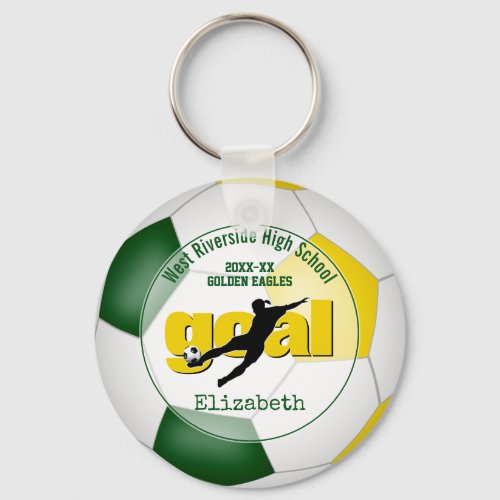 green gold girls soccer goal team spirit sports keychain