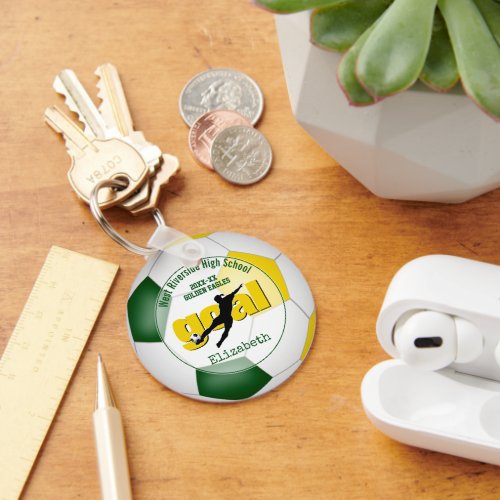 green gold girls soccer goal team spirit sports keyring