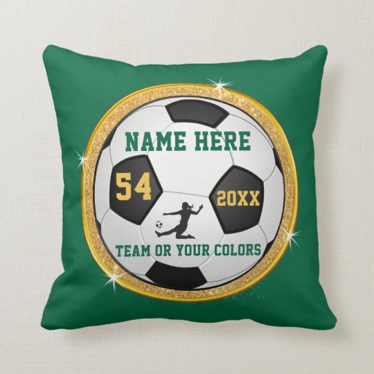 Green Gold Girls Soccer Senior Night Gift Ideas Throw Pillow