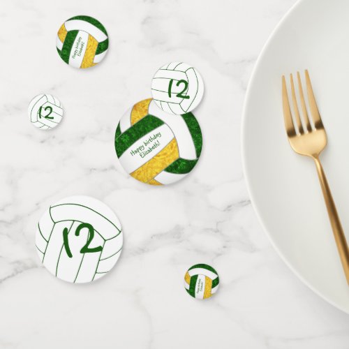 green gold girls volleyball birthday personalized confetti