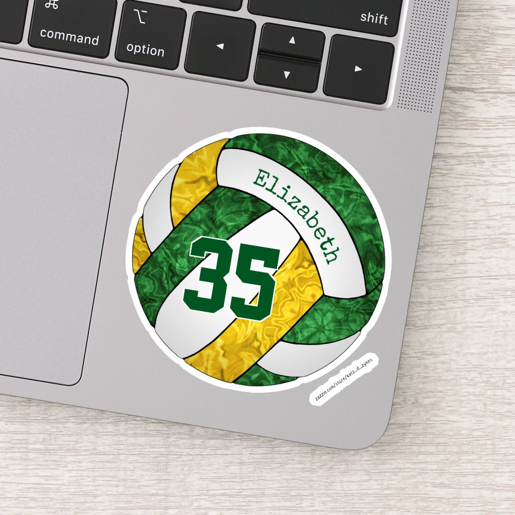 green gold girls' volleyball w player name number sticker