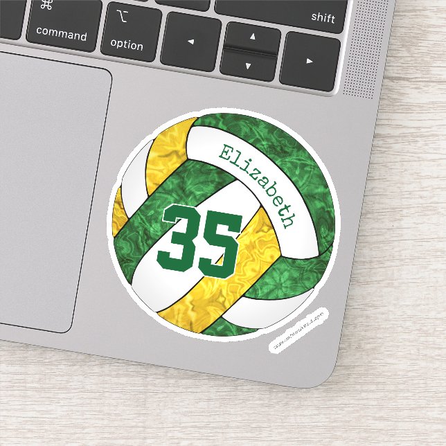 green gold girls' volleyball w player name number sticker (Detail)