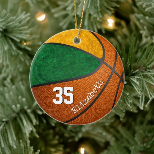 green gold girly basketball team spirit custom ceramic ornament