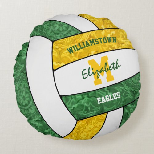 green gold girly sports volleyball team colors  round pillow