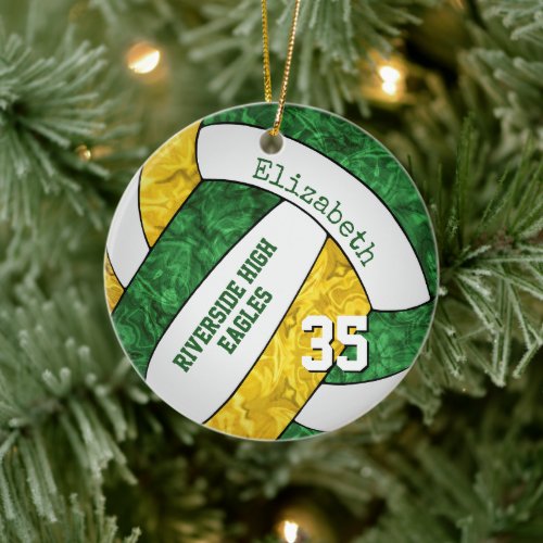 green gold girly volleyball team colors ceramic ornament