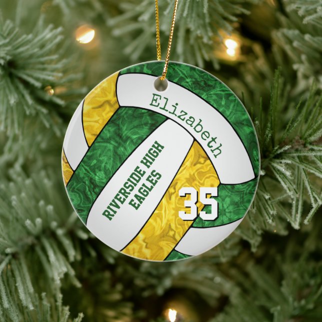 green gold girly volleyball team colors ceramic ornament (Tree)