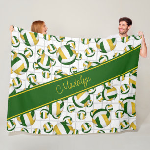 green gold girly volleyballs pattern w net accent fleece blanket