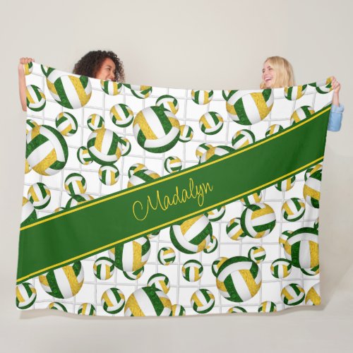 green gold girly volleyballs pattern w net accent fleece blanket
